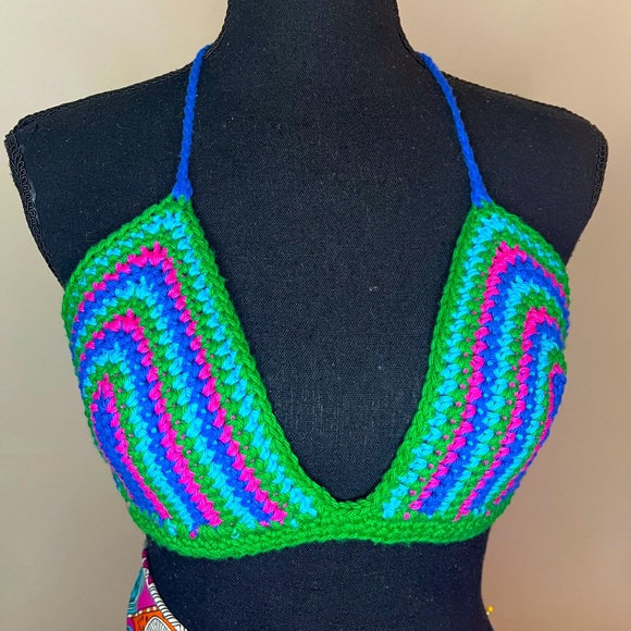 Crochet Bra bikini top, Handmade By Seller, cotton yarn washable swim - Picture 4 of 13
